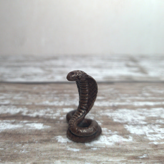 Miniature foundry-cast bronze cobra sculpture with dark patina by David Meredith at Alcove Art