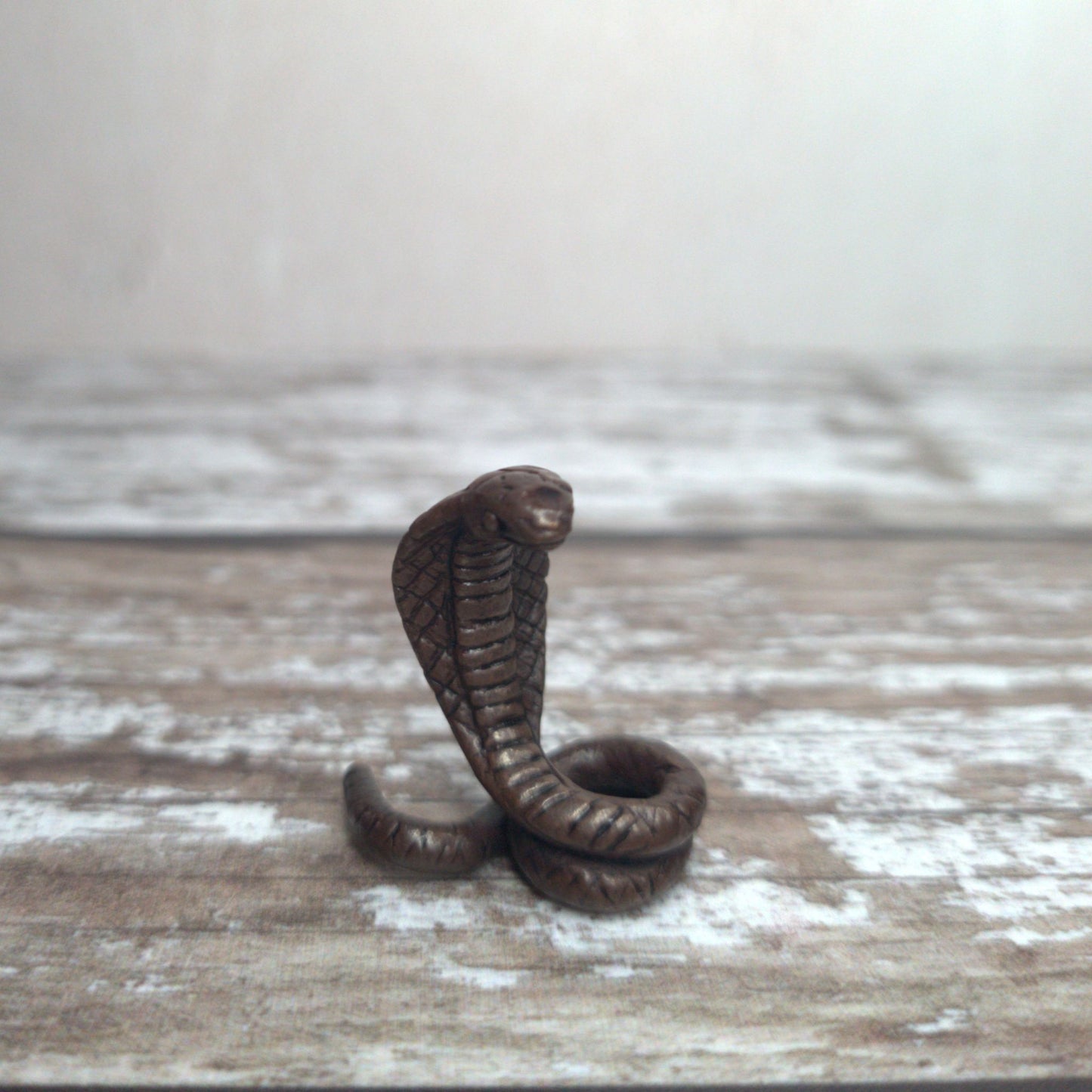 Miniature foundry-cast bronze cobra sculpture with dark patina by David Meredith at Alcove Art