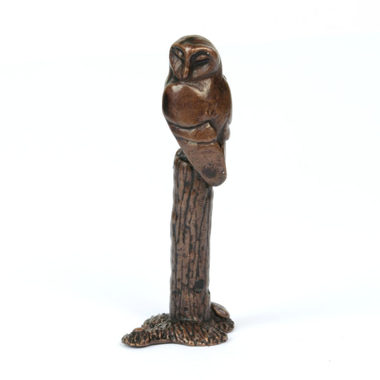Perching Barn Owl Bronze Sculpture